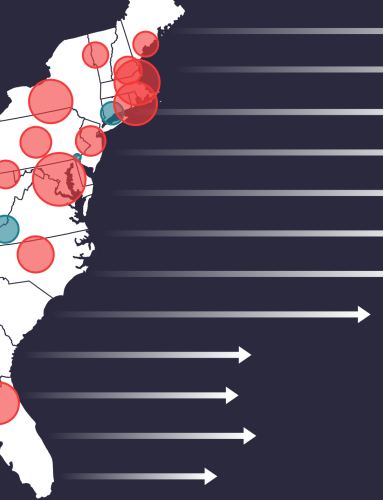 usa map east coast with arrows