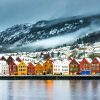 Scandinavia village snow mountains