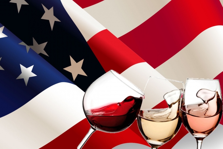 us flag with 3 wine glasses